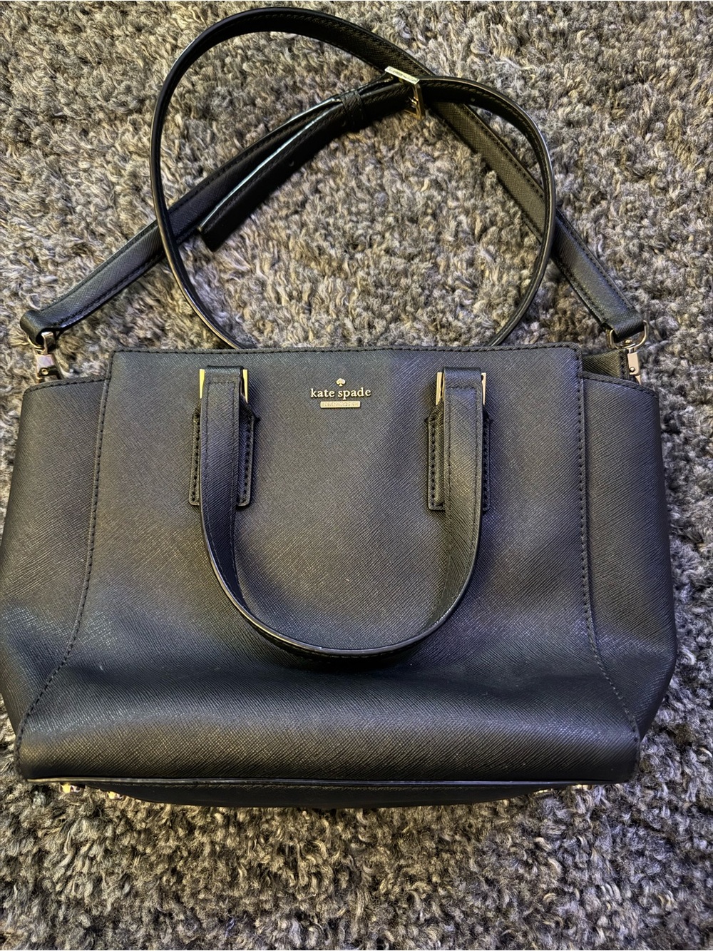 kate spade black saffiano leather satchel with gold hardware